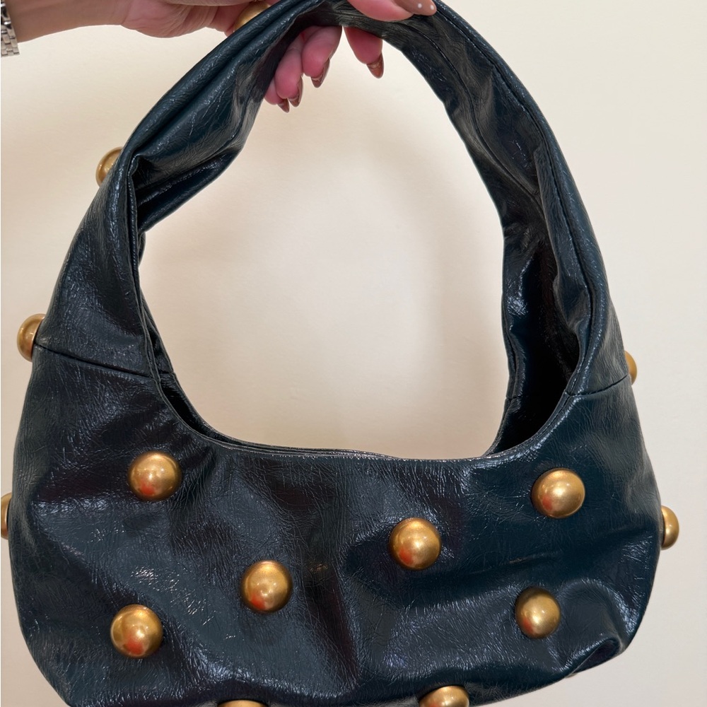 Zara Emerald Green Shoulder Bag with Gold Accents